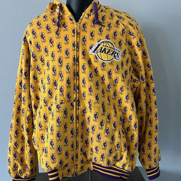 Vintage 90s Los Angeles Lakers Jacket Large Zip Up Hoodie Carl Banks G-111 NBA - Picture 1 of 9
